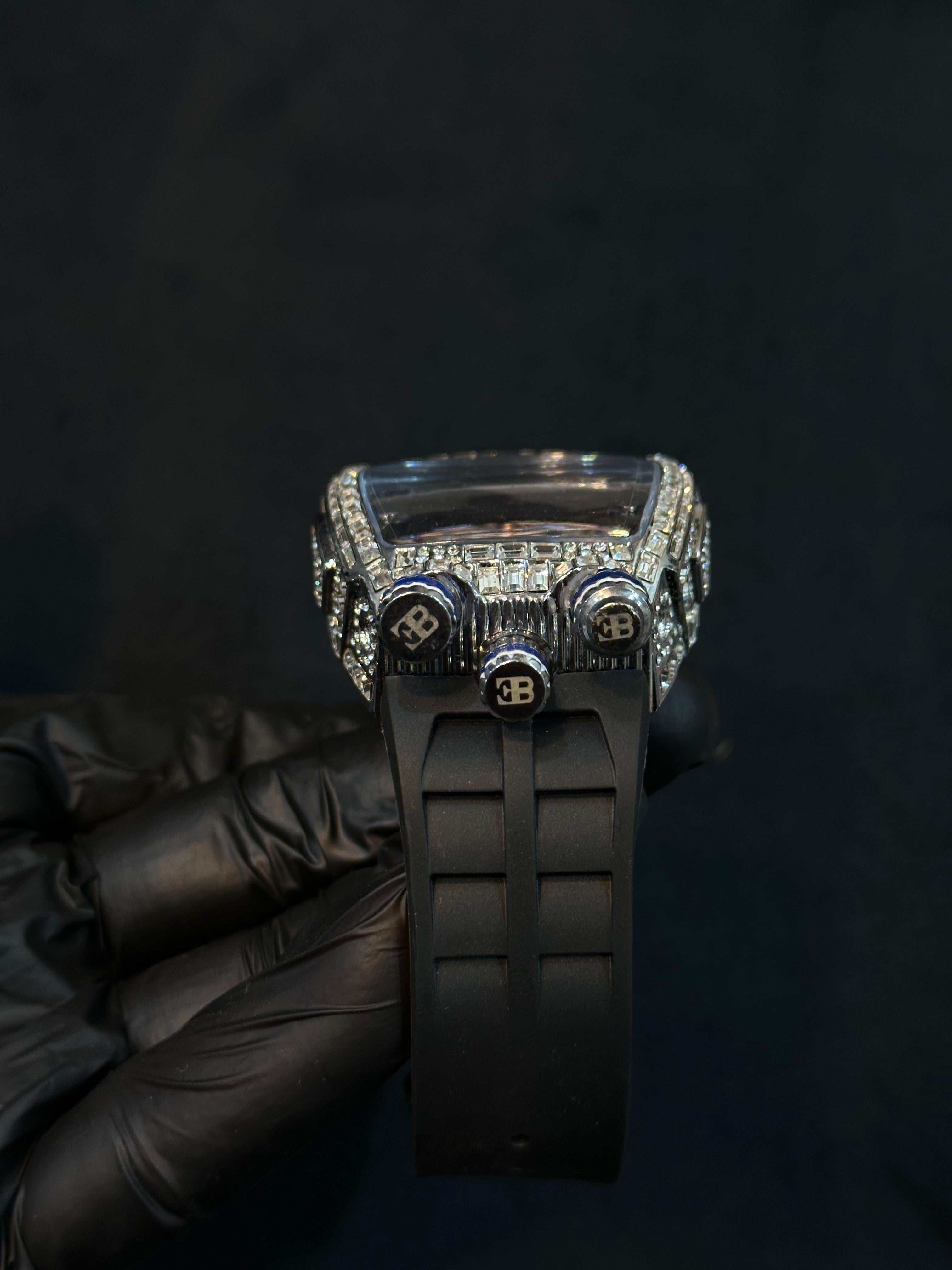 Bugatti-Inspired Luxury Skeleton Diamond Watch – Engine Turbo Design