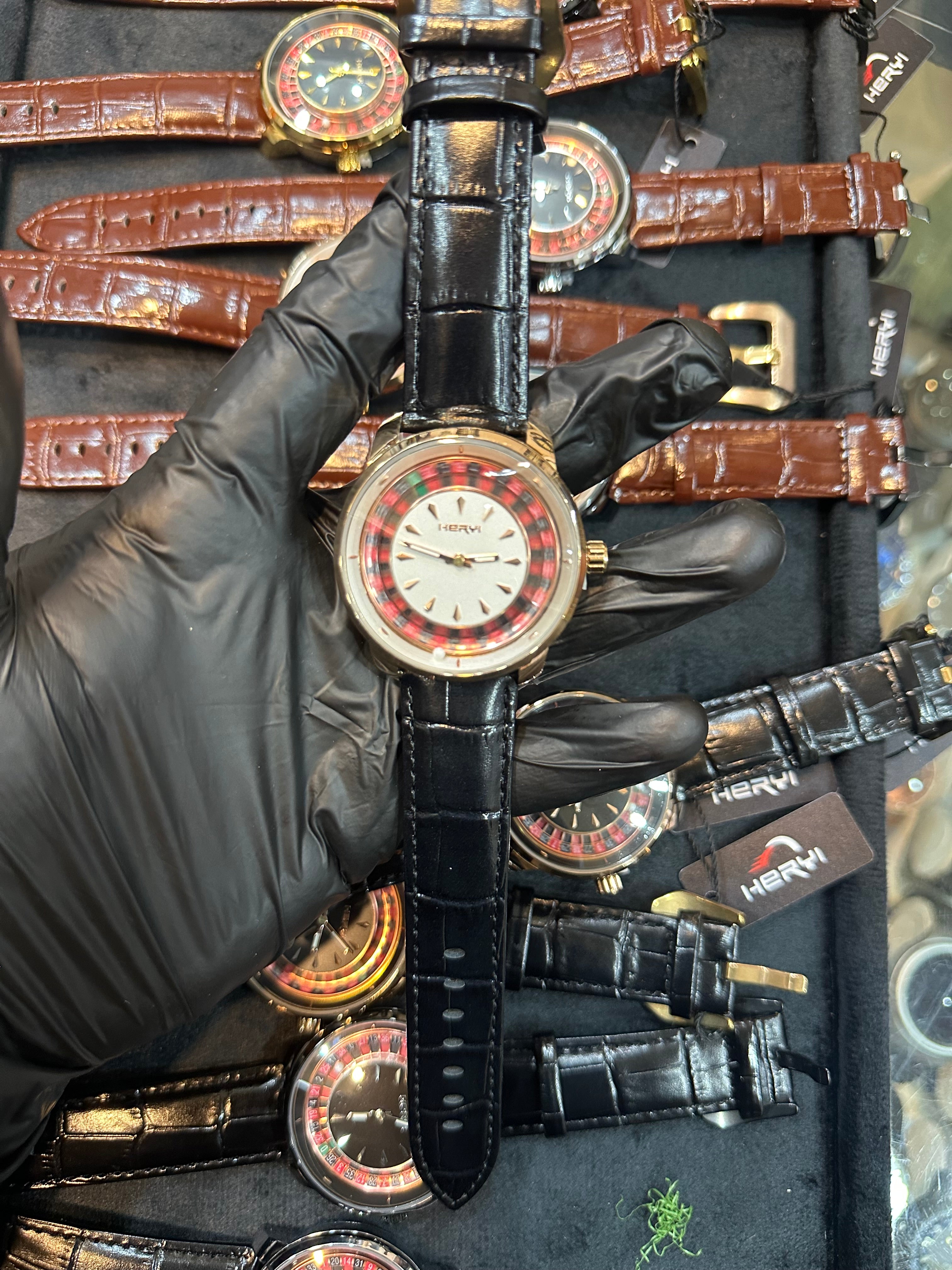 Jacob And Co Design Casino Dial Watch – Brown and black Leather Strap 🎰✨