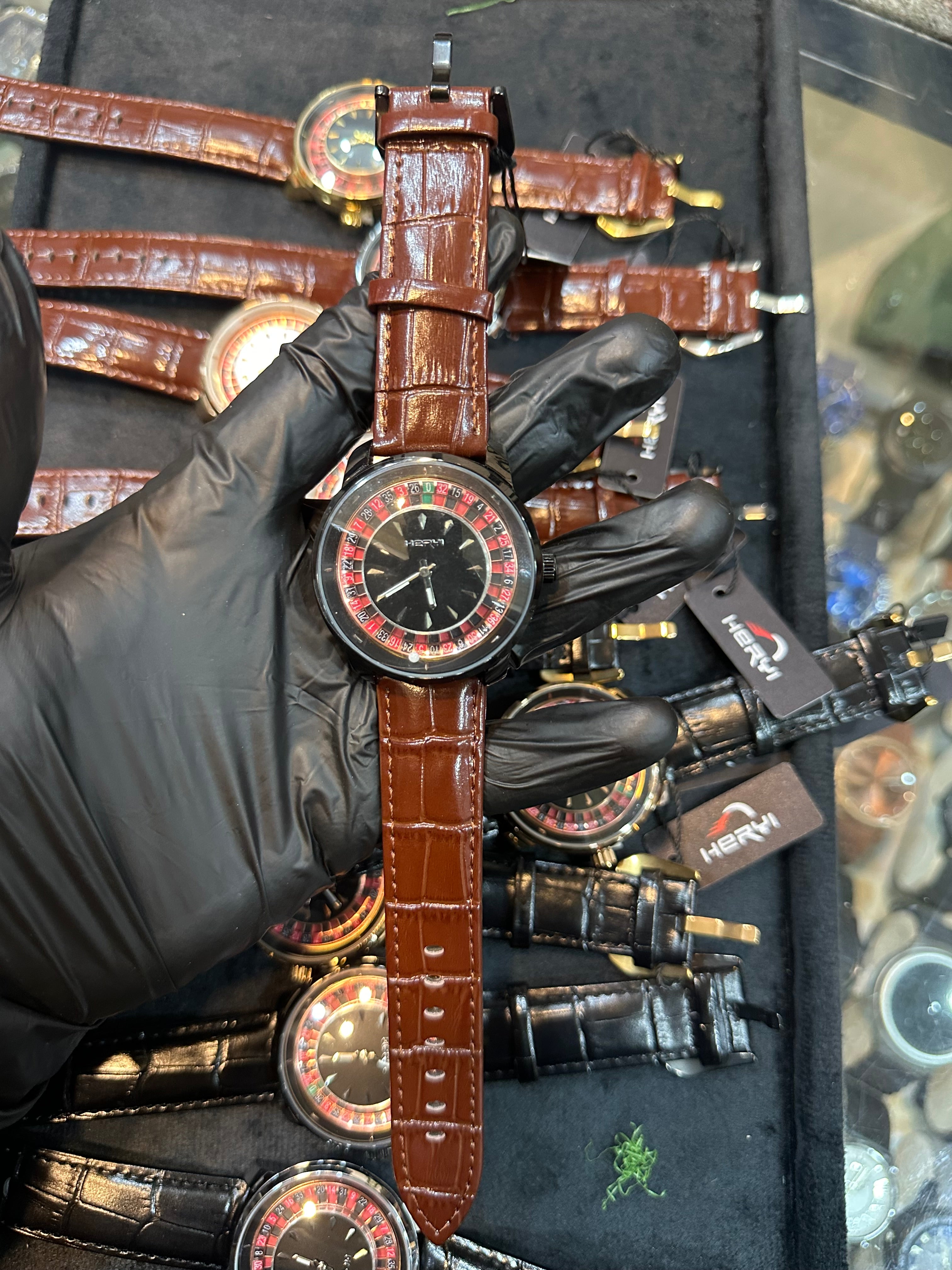 Jacob And Co Design Casino Dial Watch – Brown and black Leather Strap 🎰✨