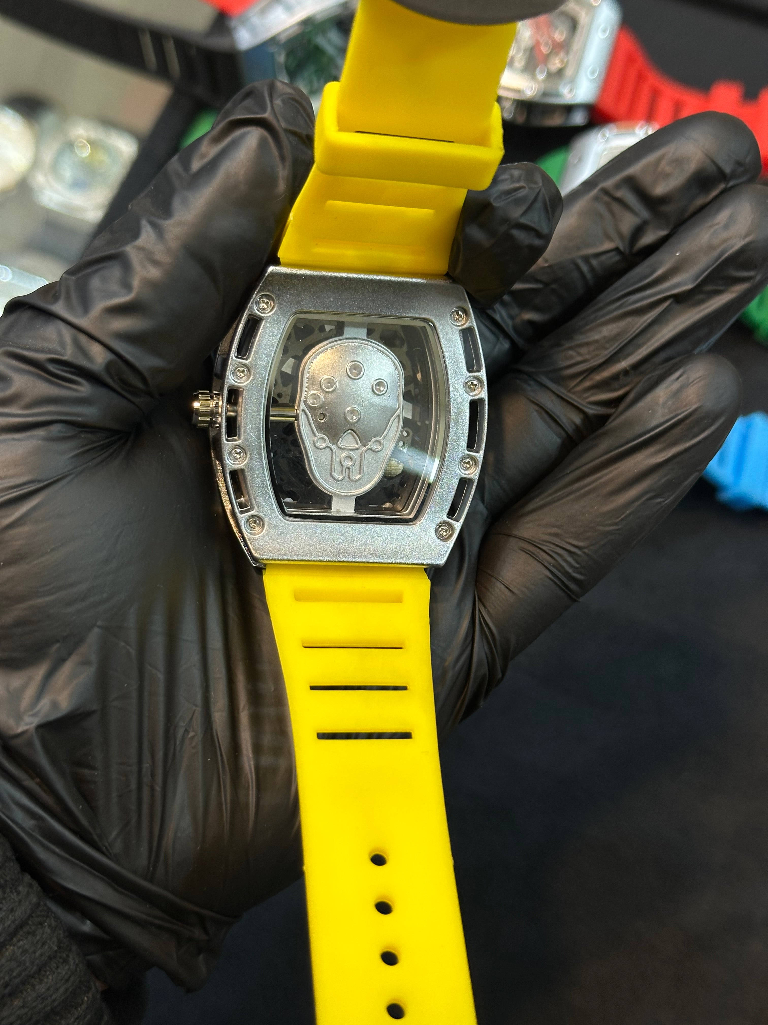 Richard mille back skull skeleton heavy metal case with best quality silicone straps