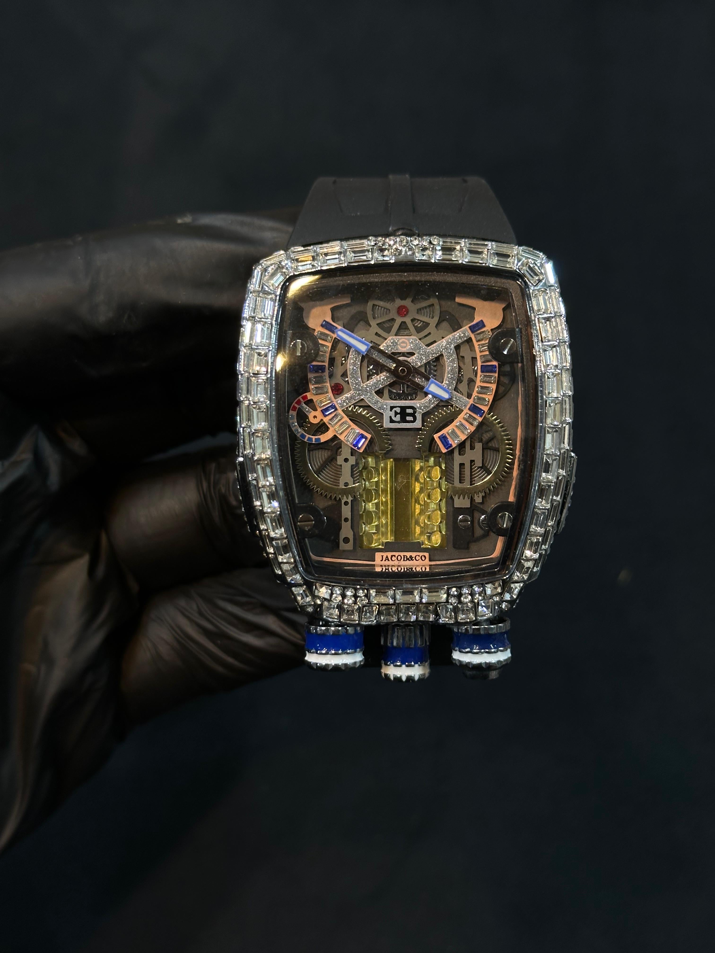 Bugatti-Inspired Luxury Skeleton Diamond Watch – Engine Turbo Design