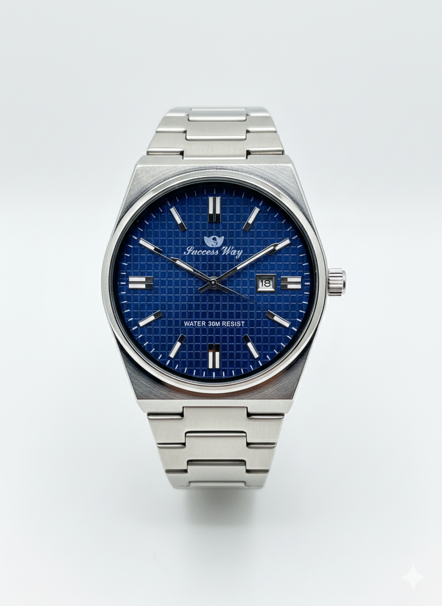 Mens Blue Dail Stainless Steel Watch | Luxury Class Design
