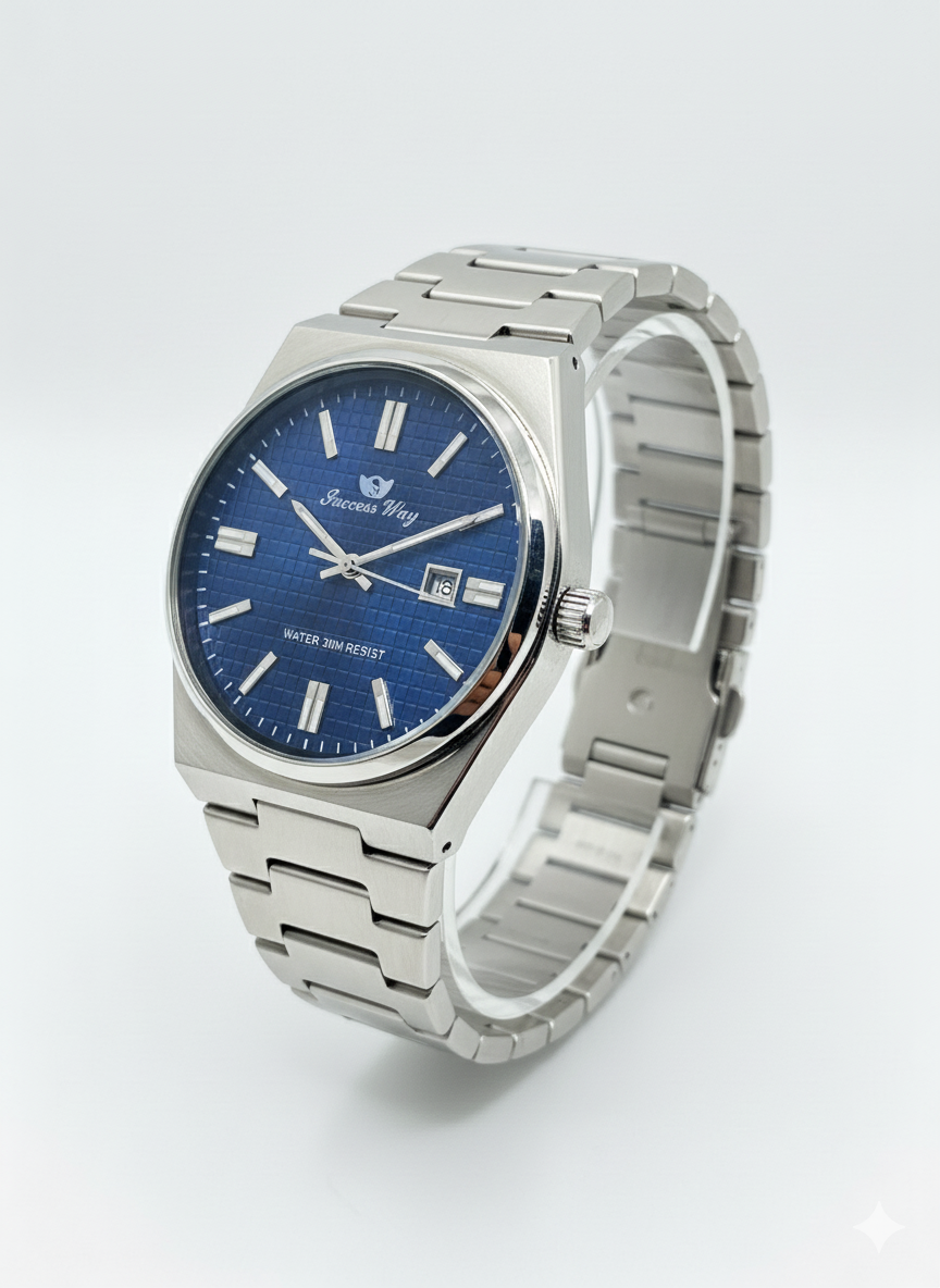 Mens Blue Dail Stainless Steel Watch | Luxury Class Design