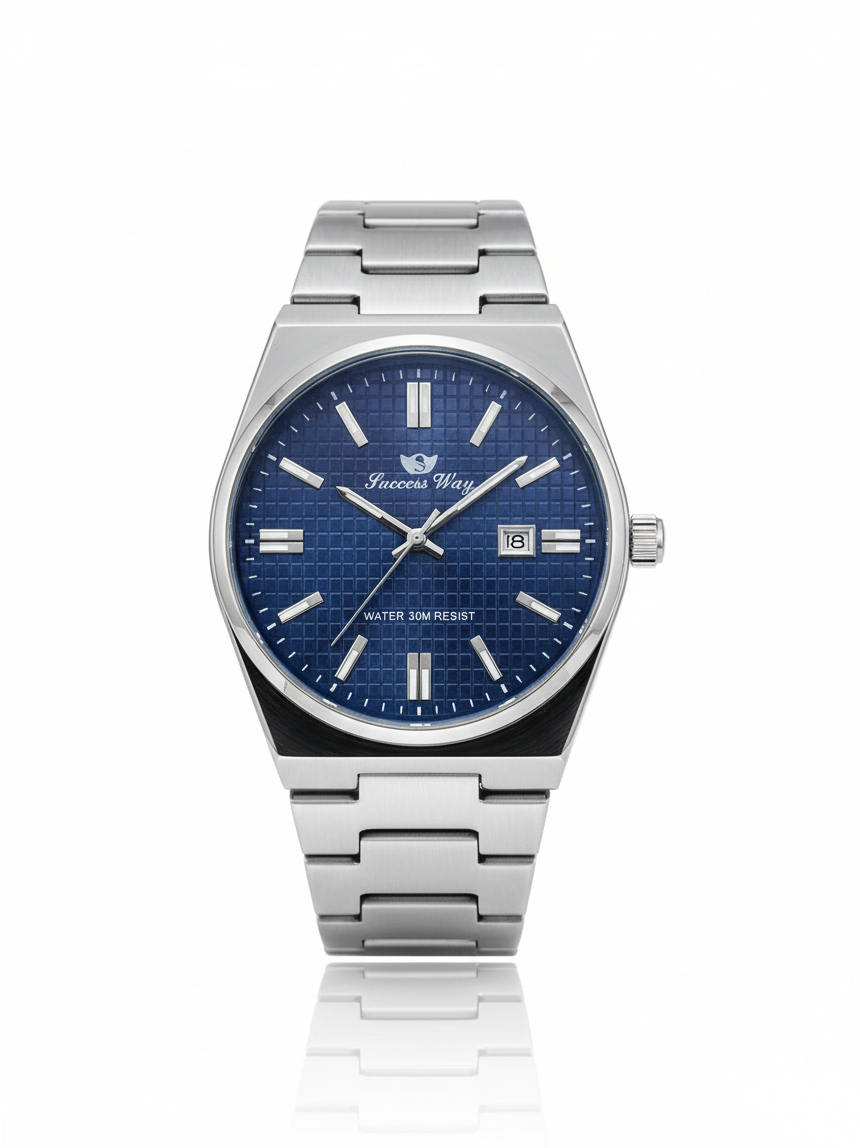 Men’s Blue Dial Stainless Steel Watch | Luxury Classic Design with Date Display