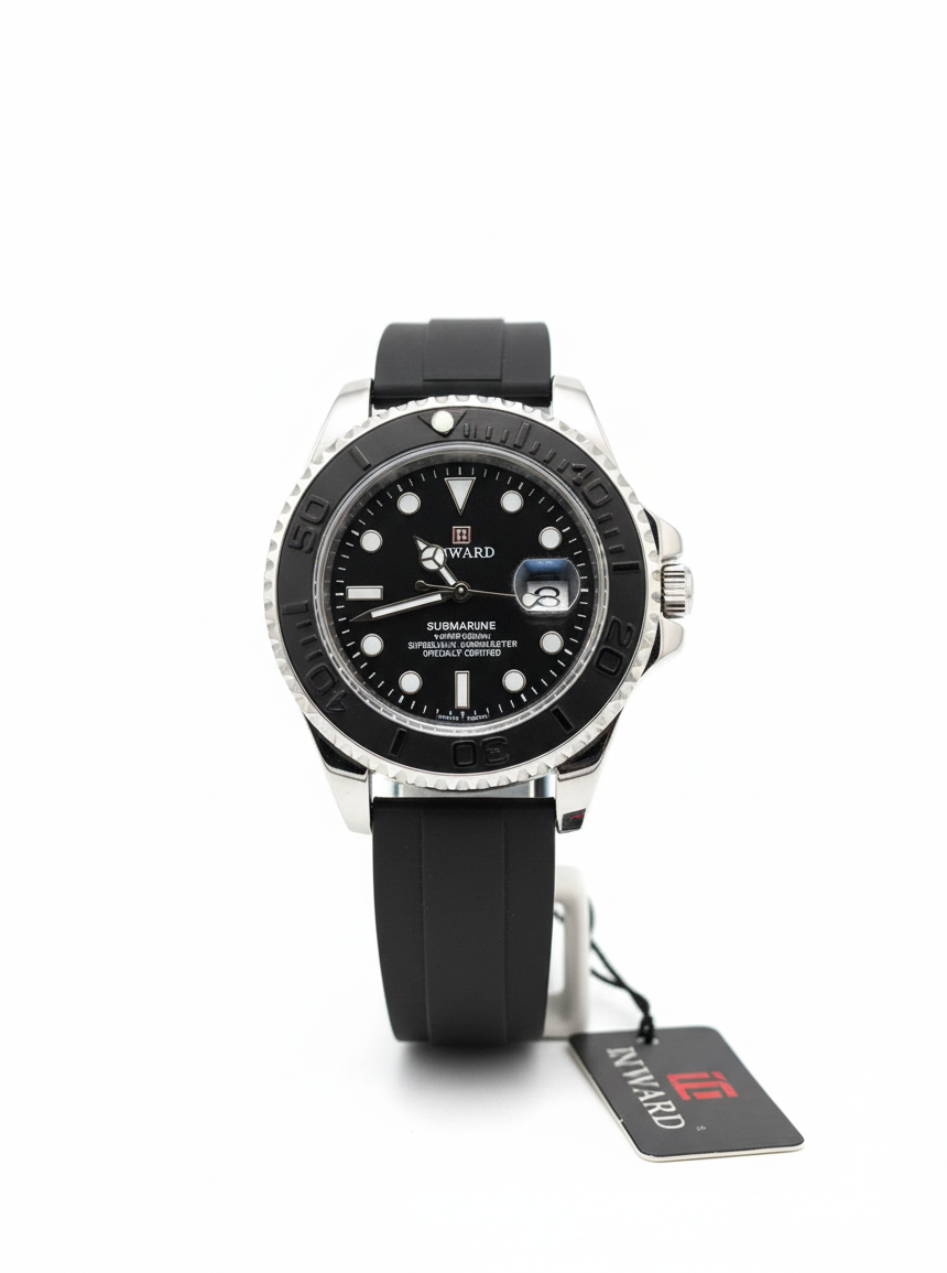 Rewards Men’s Luxury Black Diver Watch – Submariner Style | Waterproof & Date Display